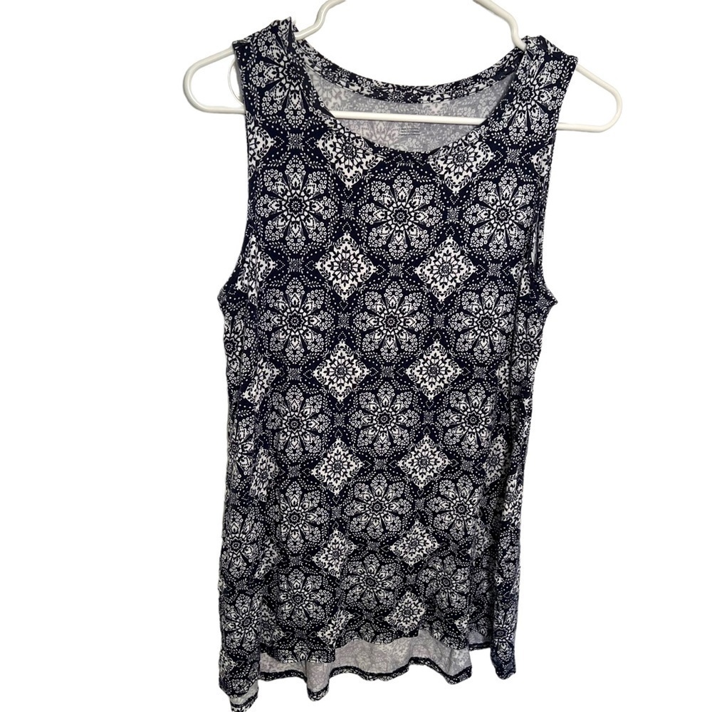 Amazon Essentials Womens Size Medium Swing Tank Top Navy White Geometric Stretch
